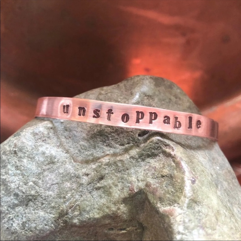 Unstoppable Stamped Copper Cuff Bracelet